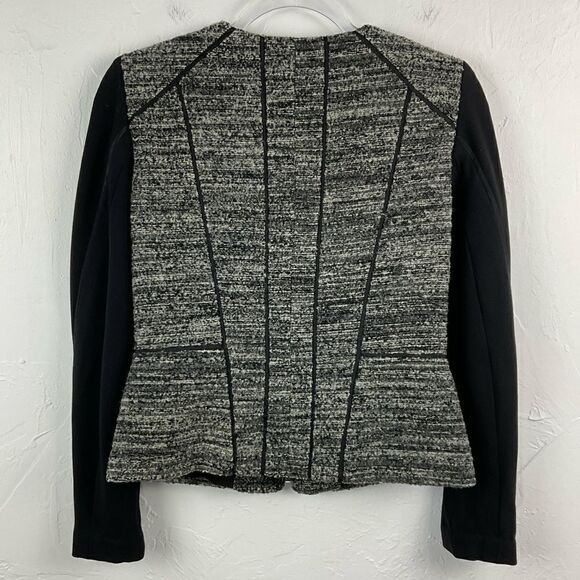 Ann Taylor Black White Tweed Mixed Media Full Zip Blazer Jacket 0 - Picture 6 of 7